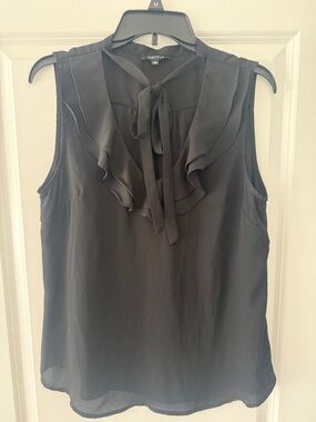 Black Ruffle Tie-Neck Sleeveless Blouse